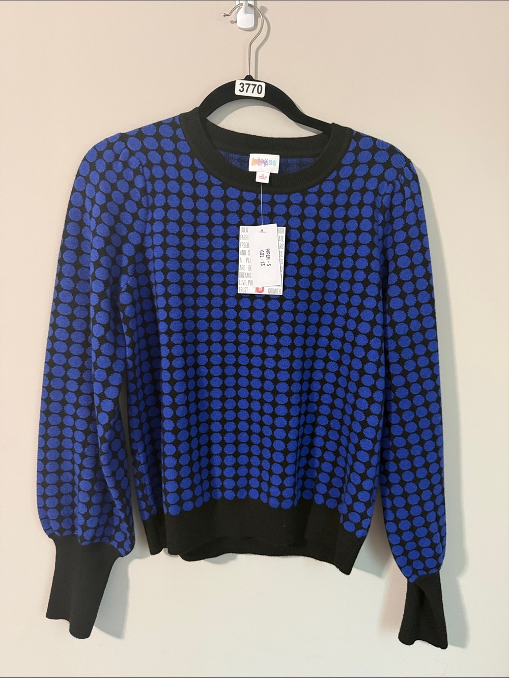 LuLaRoe Black & Blue Dot Crewneck Sweater